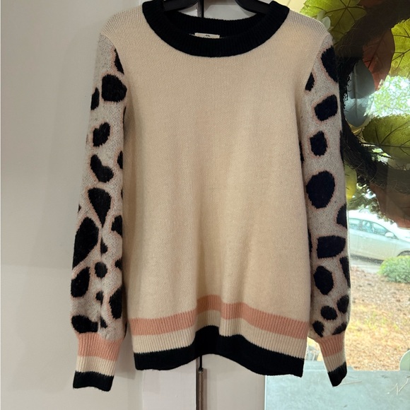 Sweaters - Leopard Print Cream Sweater